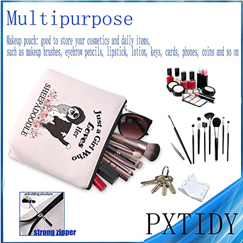 PXTIDY Sheepadoodle Dog Lover Gift Just a Who Loves Her Sheepadoodle Dog Mom Makeup Pouch Doodle Owner Zipper Cosmetic Bag (beige)