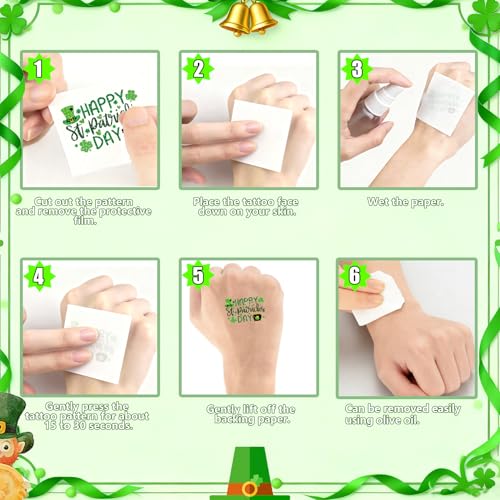 160pcs St Patricks Day Temporary Tattoos Glitter Shamrock Face Tattoos Clover Body Stickers for Irish Party Favors Parades Accessories Saint Patricks Day Decorations(st160)