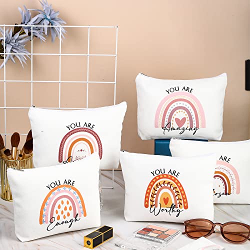 Sieral 60 Pcs Rainbow Inspirational Makeup Bag with Zipper Encouragement Cosmetic Bags
