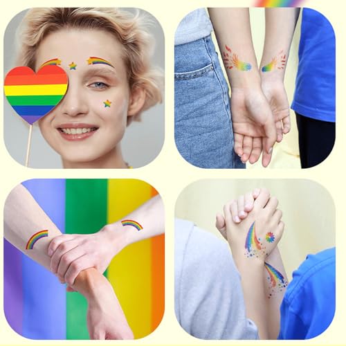 Pride Day Face Stickers - Colorful Rainbow Glitter Tattoo Stickers for Kids & Adults - Waterproof & Temporary Body Decals for Pride Parade, LGBTQ+ Events, and Festivals