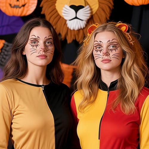 Lion Face Tattoos Stickers Glitter Face Jewels Cute Animal Temporary Tattoo for Adult Kids Makeup Birthday Halloween Cosplay Party Decoration Supplies 2Pcs (11-lion)