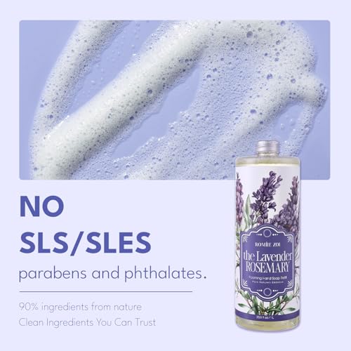 ROMIIE ZOI Foaming Hand Soap Refill Gift Set-3 Pack with Dispenser, Cruelty-Free and Biodegradable Formula, Moisturizing with Essential Oil for Sensitive Skin,Lavender Rosemary Scent,(33.8 Fl Oz x 3)
