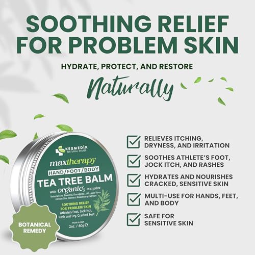 Tea Tree Oil Balm for Skin, Soothes Itching, Rashes & Dry Skin, Antifungal Defense for Athlete¡¯s Foot, Jock Itch, Chafing, Bug Bites & Eczema, Natural, Effective & Safe for All Ages, 2-Pack