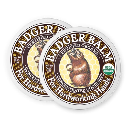 Badger Healing Balm, Hard Working Hands Cream, Organic Hand Cream for Dry Cracked Hands, Long Lasting Hand Moisturizer/Dry Hands Treatment, 2 oz Tin, 2-Pack