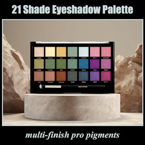 Profusion Cosmetics Wanderlust 21 Shades Eyeshadow Palette ? Richly Pigmented Matte & Shimmer Finishes with Blending Brush, Long-Wearing, Travel-Friendly, Vegan & Cruelty-Free Makeup Set