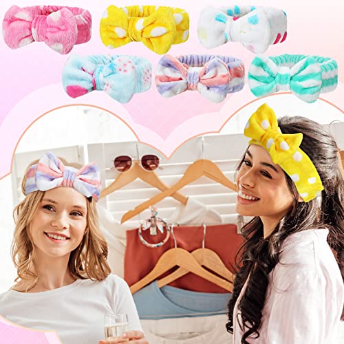 Wesiti 12 Pcs Sleepover Party Favors for Women Girls, 6 Cute Plush Sleep Eye Mask and 6 Spa Headband Washing Face Bow Makeup Headbands Cat Eyeshade for Sleepover Birthday Pajama Party Supply Gift
