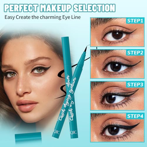 QIC Proof Liquid Eyeliner, Felt Tip, Eyeliner Pen,Smudge-Proof & Transfer-Resistant,Long-Lasting, High-Pigmented Liner For Bold Looks,Vegan & Cruelty-Free, Jet Black. 0.04 oz