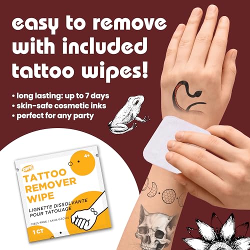 Savvi - 25 Gothic Temporary Tattoos: Skin-Safe Ink, Box Set Includes Tattoo Remover Wipes, Great for Parties or Everyday Wear, Gifts for Boys and Girls Ages 4-12+ [5 sheets, 25 count]