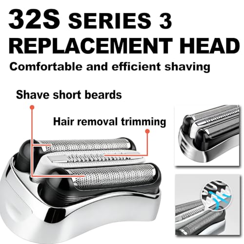 32S 2PC Series 3 Braun Electric Shaver Replacement Head compatible with Br-aun Series 3 Foil Shaver Replacement Heads S3 3040s 3080s-4 370cc 3070cc 3000s 3010, 3090cc Etc