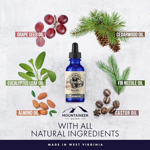 Mountaineer Brand Natural Beard Oil with Timber Scent | Made in West Virgina | Hydrates, Moisturises, Softens & Conditions for Beard Growth | Treats Dry Itchy Beards for Men | 2 oz 2 Pack