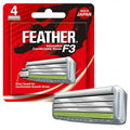 Feather - F3 Razor Blades Refills - Wavy Guard with SiC Ceramic Technology for Smooth Shave - Reduces Irritation and Razor Burns - Innovative Comfortable Blades for Sensitive Skin - 4 Pack