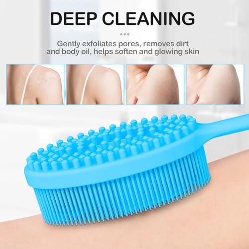 MateeyLife Silicone Body Scrubber Exfoliator with Handle, Gentle Back Scrubber for Shower, Shower Brush for Body, Bath Back Brush for Shower, Silicone Loofah Body Scrubber, Bath Scrubber for Body