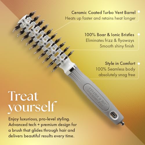 Olivia Garden Ceramic + Ion Turbo Vent Pro Hair Brush - Round Dry Brush - Not Electrical - Professional Blowout Brush for Fine Hair - For Short and Medium Lengths