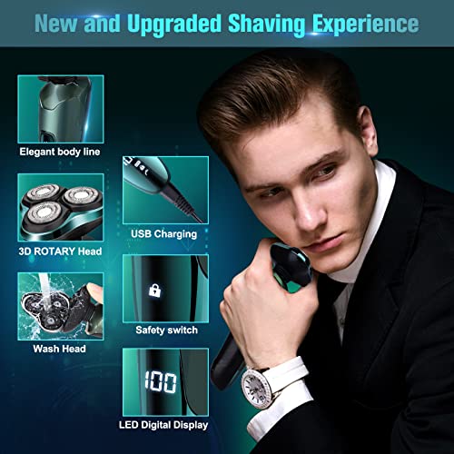 Electric Razor for Men, Electric Shavers for Men's Faces, 3D Rotary for Shaving with Nose Trimmer, Wet/Dry Mens Shaver, Waterproof Mens Razors for Shaving Gifts for Husband, Dad, Boyfriend