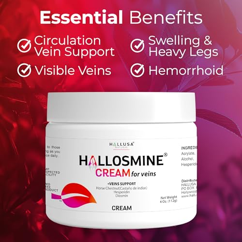 Hallusa Natural Hallosmine Leg Cream with Diosmin, Hesperidin & Horse Chestnut | Cooling Skin Care Cream with Menthol & Aloe Vera | Lightweight Moisturizing Formula | 4 oz (112g)