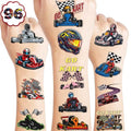 100 PCS Go Kart Car Temporary Tattoos Themed Birthday Party Decorations Favors Supplies Decor Karts Race Car Checkered Flag Racing Tattoo Stickers Gifts For Game Boys Girls Classroom School Prizes