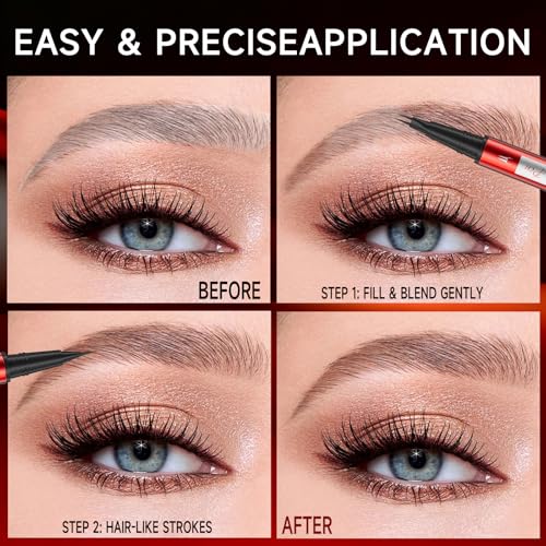 Eyebrow Pencil for Women - Microblading Eyebrow Pen with Dual-Ended Design featuring 2-Fork Tip & Fine Single Brush-Tip, Waterproof, Creates Natural Hair-Like Strokes, Long-Lasting Black Brown
