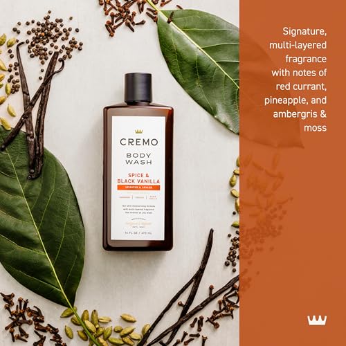 Cremo Body Wash Men, Notes of Cardamom and Black Vanilla, Rich-Lathering Spice & Black Vanilla, 16 Fl Oz