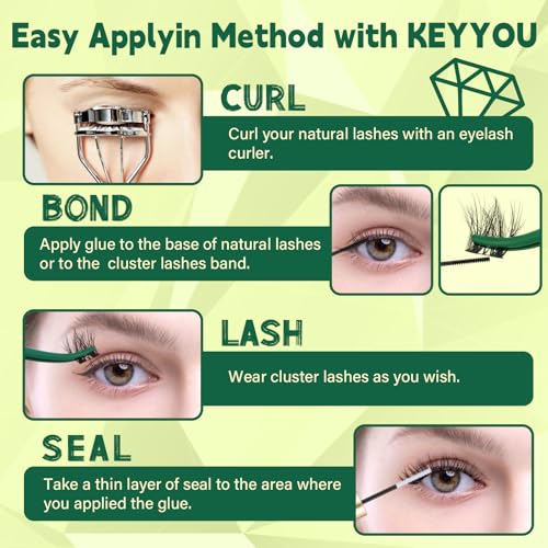 KEYYOU Lash Clusters 3D Effect Eyelash Clusters 108pcs D Curl PuffSilk V3D05 Wispy Lashes Cluster Lashes Natural Soft DIY Lash Extension at Home(PuffSilk V3D05-D-8-18MIX)