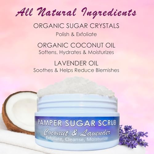 Coconut Lavender Scrub Exfoliator for Face & Body | Handmade Small-Batch in California | All-Natural Sugar Scrub for Moisturizing, Glowing Skin | Cruelty-Free & Vegan