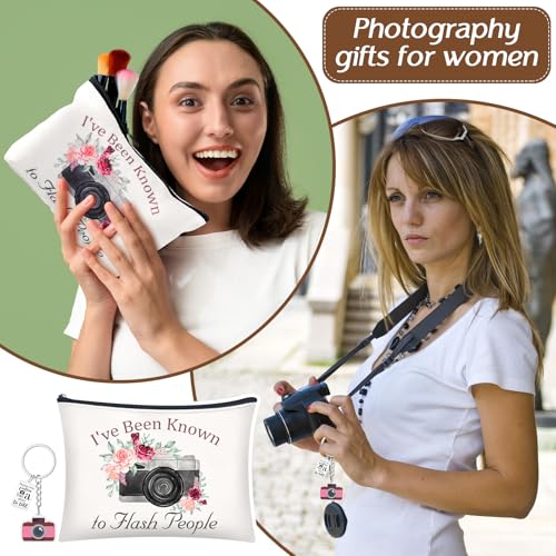 Geiserailie 11 Pcs Photographer Gifts for Camera Lovers Christmas Birthday Gifts Set for Women Photography Lovers Include Inspirational Canvas Bag Makeup Bag Hat Socks Keychain Cup Notebook Pen