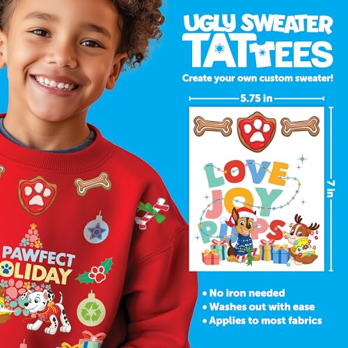 Paw Patrol Clothing Sweater Fabric Kit Iron On Patch Alternative, 33 Fabric Temporary Tattoos: Gifts for Kids Ages 6+, Kids Clothing Temporary Tattoo, Made in the USA [6 Sheets, 33 Count]