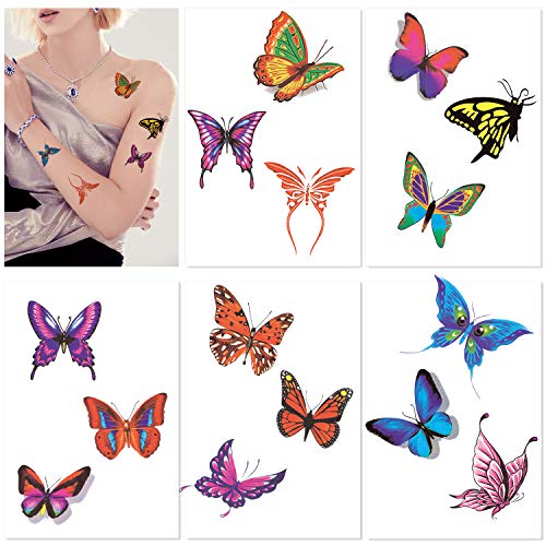 50 Sheets Butterfly Temporary Tattoos for Women Girls Kids - Colorful Body Art 3D Fake Tattoos, Butterfly Party Favors