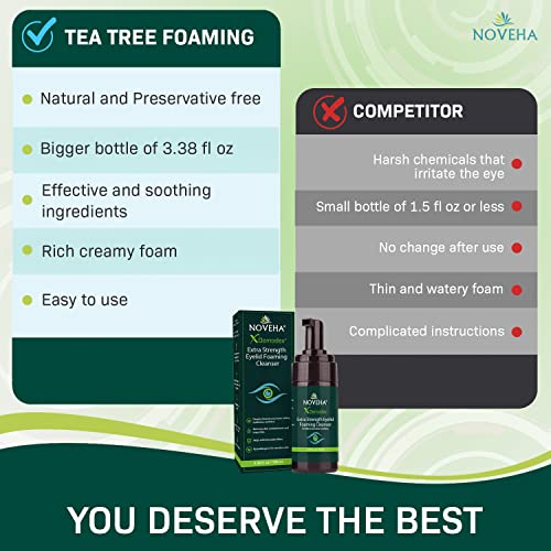 NOVEHA Demodex Eyelid Cleanser Foam | Extra Strength Tea Tree Oil Formula | Daily Face Wash For Eyelash, Demodex, MGD, Stye Eyes, Eye Irritations & Skin Dryness, 3.38 fl. oz. (100ml) - (Pack of 2)