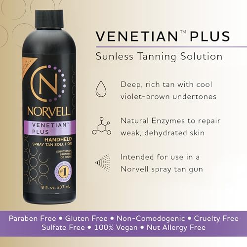 Norvell Premium Spray Tan Solution Venetian Plus 8 fl oz ? Professional Sunless Tanning Formula for Deep Natural Bronze Glow, Streak-Free, Fast-Drying, Long-Lasting Color
