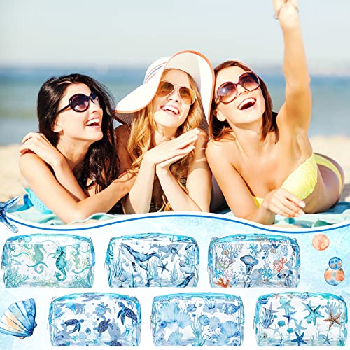 Kacctyen 6 Pcs Clear Makeup Bag Waterproof travel Cosmetic Thickened PVC Toiletry Beach Theme with Whale Starfish Turtle Ocean Sea Animals Print Beauty Cosmetic Makeup Bag Gifts