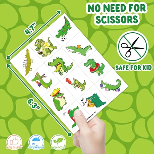 96 PCS Alligator Pre-Cut Temporary Tattoos Birthday Party Decorations Supplies Favors Alligator Crocodile Animal Decor Stickers Girls Boys Gift School Prizes Rewards