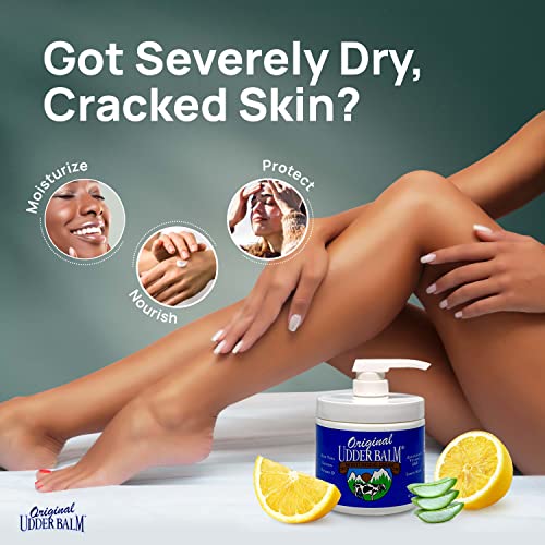 Original Udder Balm Pump Jar - Made in USA - Extra Thick Udder Cream & Hand Balm for Dry Skin, Cracked Heels, Rough Hands ? Deep Moisture Heel Cream & Foot Moisturizer with Aloe Vera, 16 Fl Oz