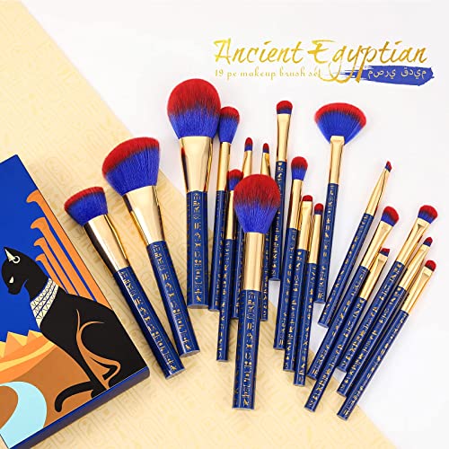 Docolor 19Pcs Bastet Cat Makeup Brush Set + Makeup Brushes Cleaner Set,Premium Synthetic Kabuki Foundation Blending Rainbow Make Up Brush Set with Solid Soap Cleanser & Color Removal Sponge