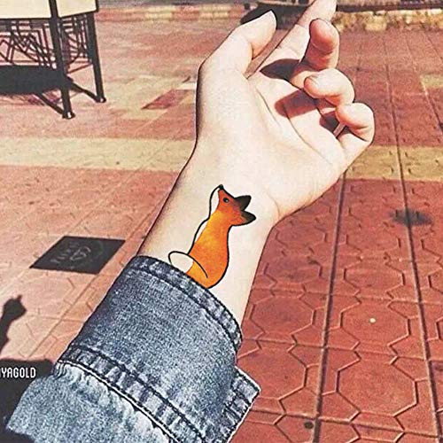 6 Sheets Small Cute Kids Women Wrist Hand Neck Orange Cartoon Flower Fox Temporary Tattoo Stickers for Grils Boys