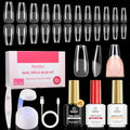 Beetles Gel Nail Kit Etch-X, Coffin Medium, 288pcs 12 Sizes Nail Tips, 3Pcs 15ml HEMA-Free Nail Glue Top Coat & Base Gel Set, with Mini Lamp, Press On Nail, Long Lasting Extension DIY Set at Home