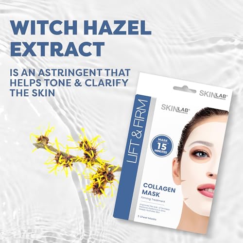 SKIN LAB Collagen Sheet Mask for Women ? Hydrating Skincare ? Firming, Moisturizing, Anti-Aging Facial Treatment Set ? Overnight Collagen Masks, 5 Count