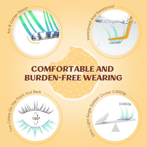 QUEWEL Self Adhesive Eyelashes, Colored Lash Clusters with Tweezer,36 PCS Pre Glued Eyelashes Clusters with 9-12mm, No Glue Needed Unique Matching to Enhance Charm(ZZBP-01)