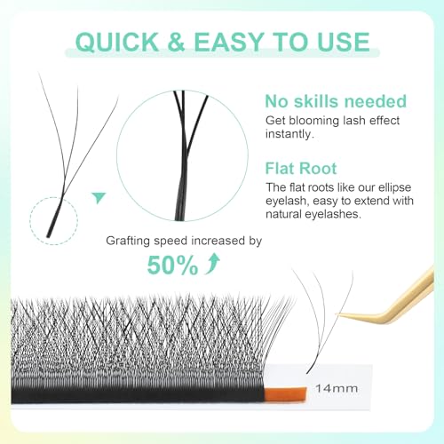 NAGARAKU 3D W Shape Eyelash Extension 5 Trays in 1 pack Volume 0.07mm D curl 9/10/11/12/13mm Premade Fans Faux Mink Matte Black Cluster Easy Fanning False Lashes