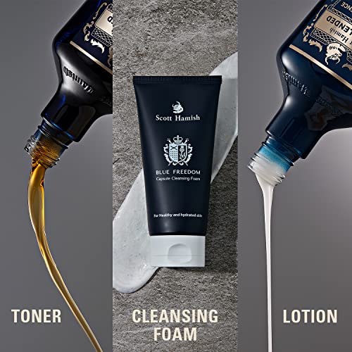 Scott Hamish Blue Blended Set - Skincare Set for Men with Face Wash, Face Toner & Facial Emulsion ? Intensive Moisturizing and Conditioning Aftershave Kit Enriched - Bergamot & Musky Scent