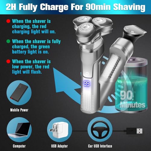 Electric Razor for Men,Upgrade Men¡¯s Electric Shavers Rotary LED Display/Waterproof/Rechargeable, Shaver for Men Cordless Floating Head