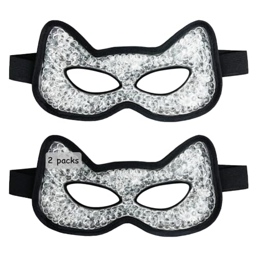 Cooling & Heating Eye Mask - Hot/Cold Use for Puffy Eyes, Headaches, Migraines, Sinus & Dark Circles (2 Packs Black)