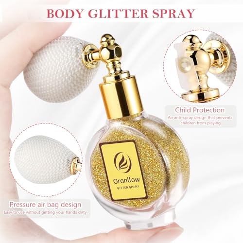 Gold Body Glitter Spray - Holographic Shimmer Spray Powder Sparkle for Hair and Body, Face, Clothes, Nail Art Crafts Design, Halloween and Easter Festival Makeup