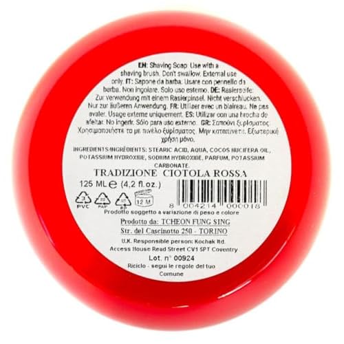 TFS Ciotola Rossa Semi Soft Shaving Soap, Classic Almond Scent 125ml (4.2 oz), Made in Torino Italy since 1945, Creates a Luxurious Lather, For use with a Shave Brush