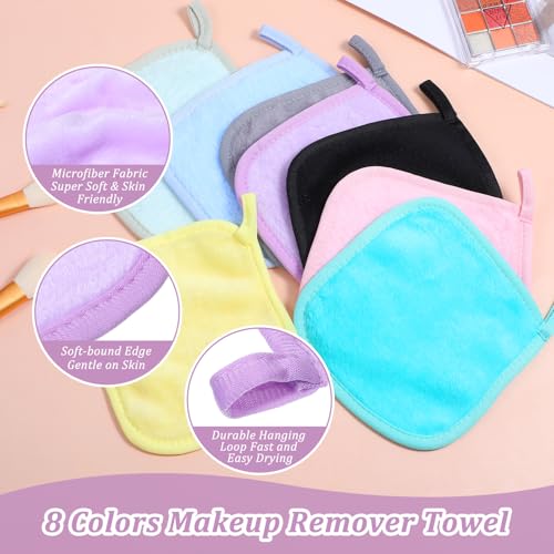 48 Pcs Makeup Remover Cloths Reusable Washable Remover Pads Soft Microfiber Washcloths Facial Cloths Makeup Towels for Women, 5.5 x 6.3 Inch(8 Colors)