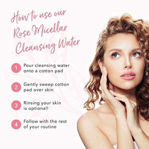 100% PURE Rose Micellar Cleansing Water, Hydrating Makeup Remover, Daily Skin Care for All Skin Types, Soothing Micellar Water, Natural Skin Care - 7.1 Fl Oz