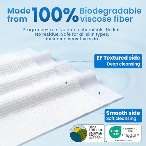 Borje Face Towels XL, Thick Disposable Face Towel 10" x 12", 300 Count (6 Packs of 50), 100% USDA Biobased Facial Towelettes, Ultra Soft Makeup Remover Dry Wipes for Women Cleansing