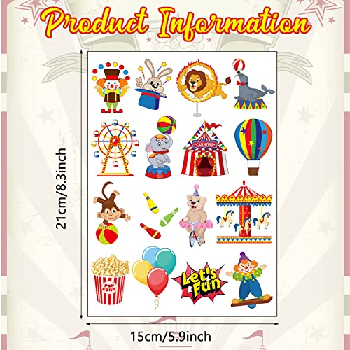 Maitys 288 Pcs Carnival Circus Tattoos for Kids, 48 Styles Temporary Tattoos Circus Theme Birthday Party Decorations Carnival Party Favors