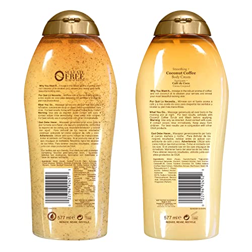 OGX Smoothing + Coconut Coffee Exfoliating Body Scrub with Arabica Coffee & Coconut Oil Coconut Body Cream, 19.5oz
