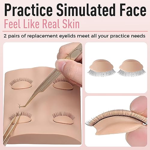 Pretty memory Lash Practice Kit with Mannequin Head, 100 Pcs Glue Rings for Eyelash Extension, 35 Pairs of Lash Mapping Stickers, Eyelash Extension Supplies for Practice