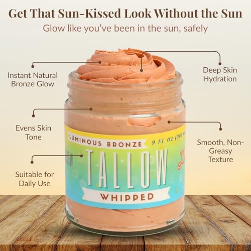 Luminous Bronze Whipped Tallow Moisturizer - 9oz Moisturizing All Natural Bronzing Body Butter with Mica